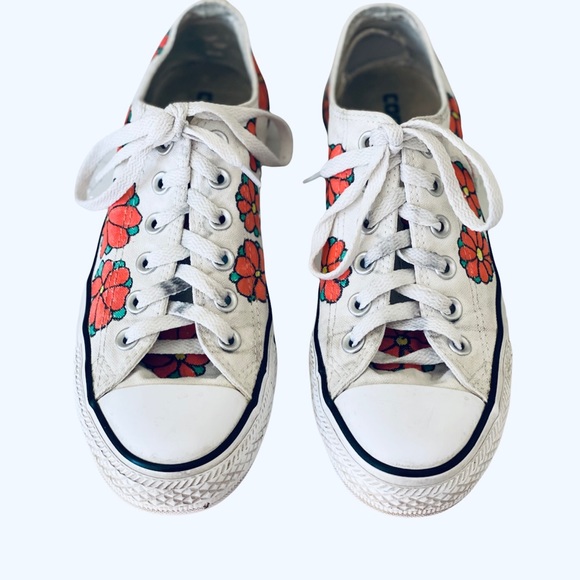 Converse | Shoes | Converse Flip Tongue Flower Sneakers Shoes White Orange  Chuck Taylor All Star 9 | Poshmark